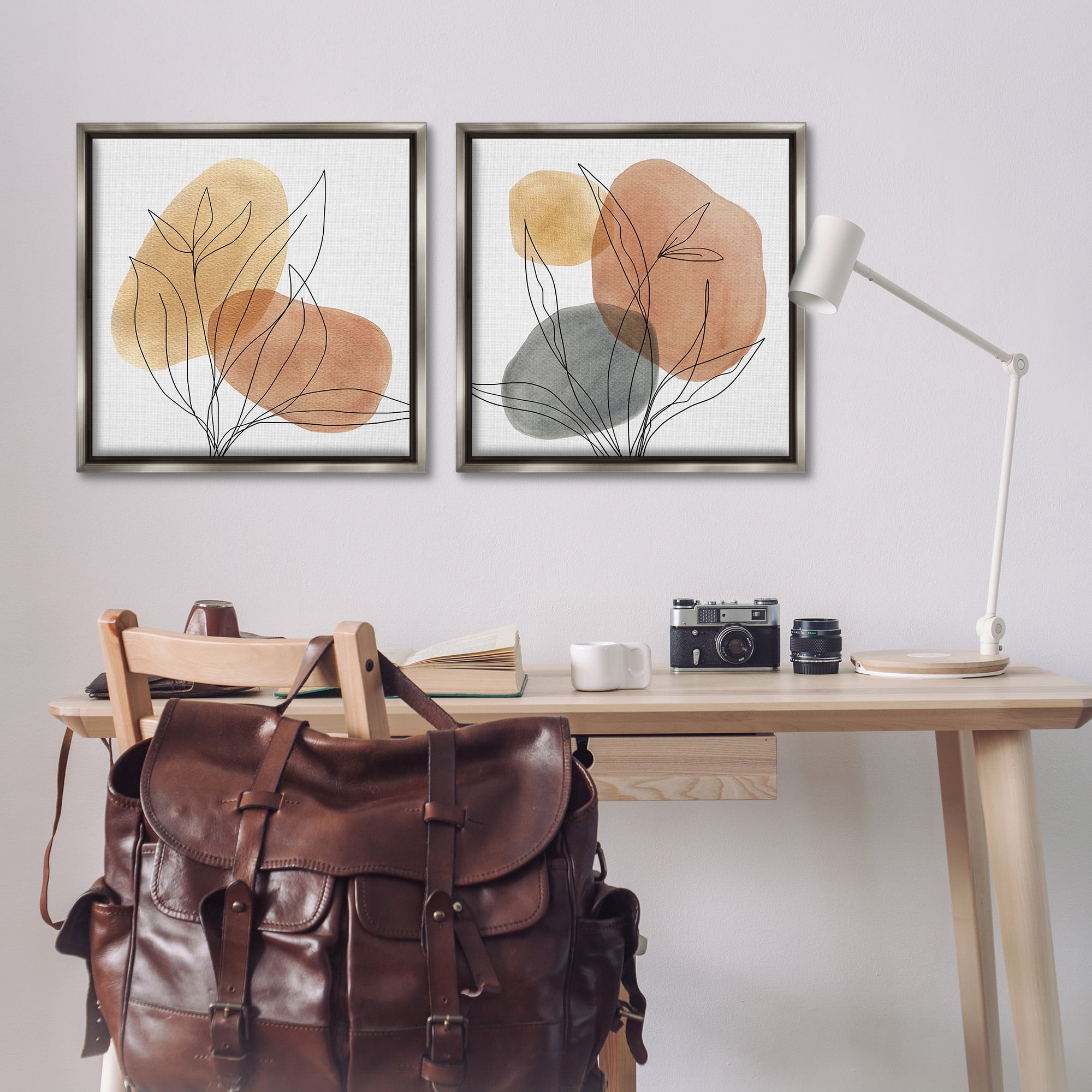 Stupell Industries Simple Neutral Southwestern Botanicals Abstract Painting Gray Floater Framed Canvas Art Print Wall Art, 25 x 25, Set of 2