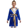 thumbnail image 6 of Sinleey Kids Boys Girls 3Pcs Boxing Suit Satin Hooded Boxing Robes with Boxer Shorts and Punching Sparring Gloves Set Royal Blue 10, 6 of 9