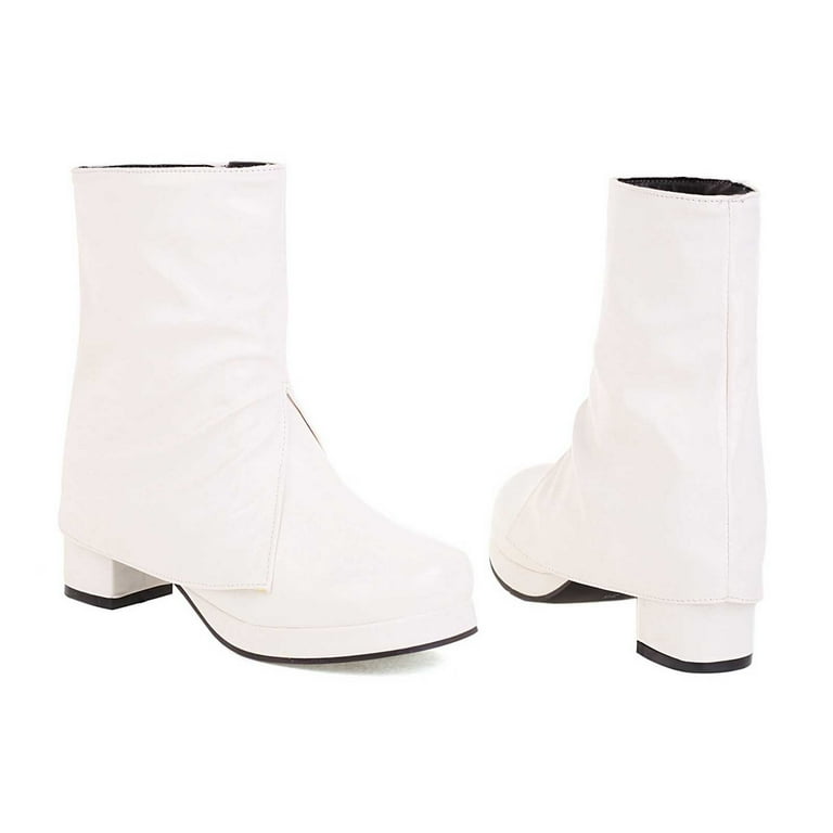 OKBOP Womens Chunky Heel Mid Calf Boots Christmas Pirate Boots Women Vintage Winter Boots for Women Clearance White