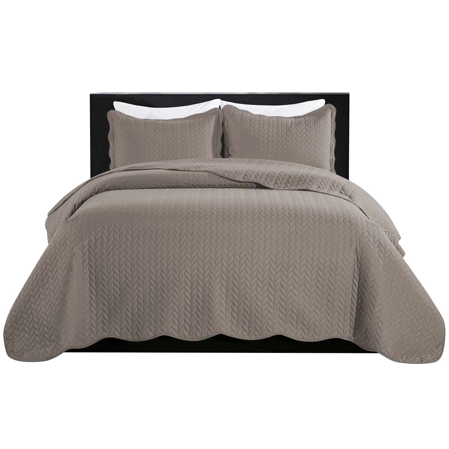 IR Imperial Rooms 3-Piece Quilt Set Soft Chevron Pattern Winter Bedspread & Coverlet Reversible 2 Shams Beige King Size