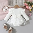 thumbnail image 2 of JSGEK Toddler Baby Girl Long Sleeve Fall Dress Flower Lace First Birthday Baptism Christening Dresses Outfit White 9-12 Months, 2 of 7