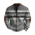 thumbnail image 2 of Men's Retro Knit Print Zip Up Sweatshirt, Casual Long Sleeve Cardigan Style Fleece Jacket, Vintage Streetwear for Christmas, Fall Winter, Cozy Layering Top,Gray,4XL, 2 of 6