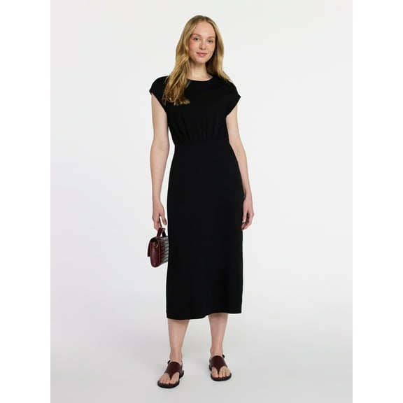 Time and Tru Women’s Cotton Knit Midi Dress with Dolman Sleeves, Sizes XS-XXXL