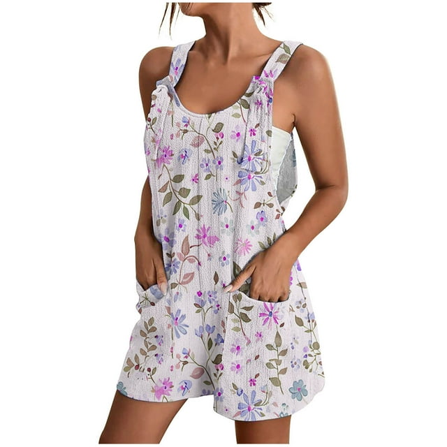 Pantalones Cortos de Mujer Casual Suspender Impresión Pantalones Cortos de Bolsillo, Pantalones Cortos de Mujer con Bolsillos