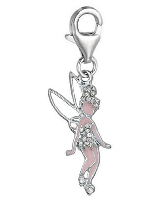 Tinkerbell Fairy Charm with Crystals Clip on Pendant for European Charm Jewelry w/ Lobster Clasp, Women's, Grey Type
