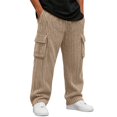 thumbnail image 2 of sdhkgrrt Men Plus Size Corduroy Cargo Pants Loose Fit Ribbed Casual Solid Long Track Trousers Outdoor Athletic Breathable Hiking Pants, Beige L, 2 of 9