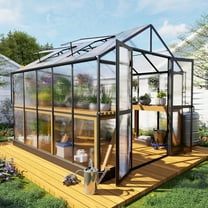 Jocisland 8x10x7.5 ft Polycarbonate Greenhouse Double Swing Doors 2 Vents 5.2FT Added Wall Height, Black