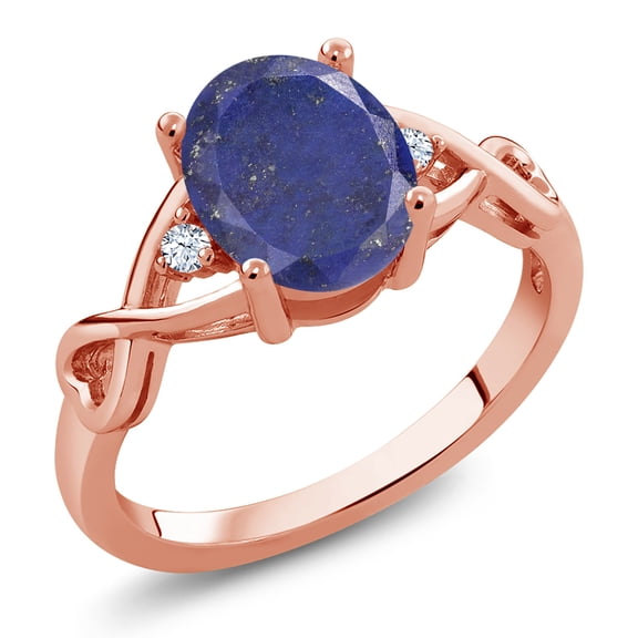 Gem Stone King 2.09 Ct Oval Blue Lapis 18K Rose Gold Plated Silver Ring (Size 8)