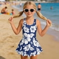 thumbnail image 3 of DISNIMO Girl One Piece Swimsuit Hibiscus Printed Kids Sleeveless Swimwear with Skirt Quick Dry U Neck Bathing Suit Soft Stretch Swim Dress, 3 of 8