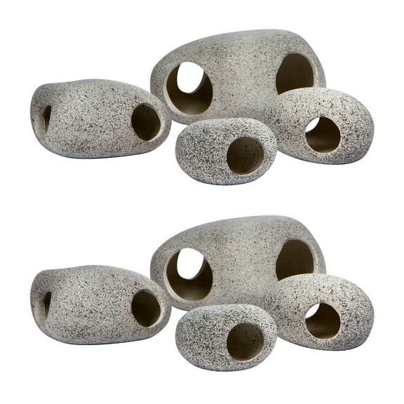 Aquarium Ceramic Hideout Habitat for Fish, and Reptiles - Set of 8 By Red Rooster Pet Co.