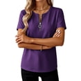 thumbnail image 5 of Miluxas Women's Zip Up Short Sleeve Pullover Top V-Neck Solid Casual T-Shirt Summer Basic Work Daily Outfits Purple, 5 of 6