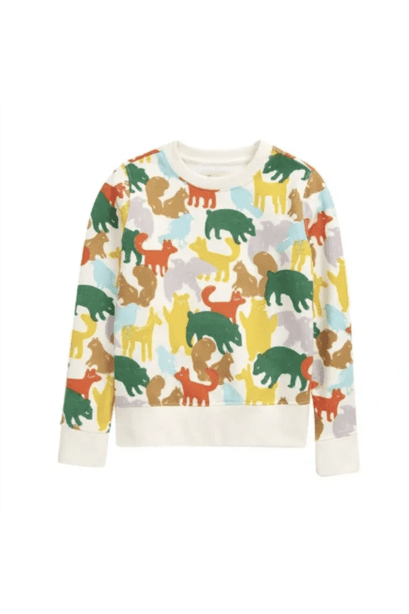 Kids' Print Fleece Sweatshirt in Ivory Egret Backyard Camo, Size 4
