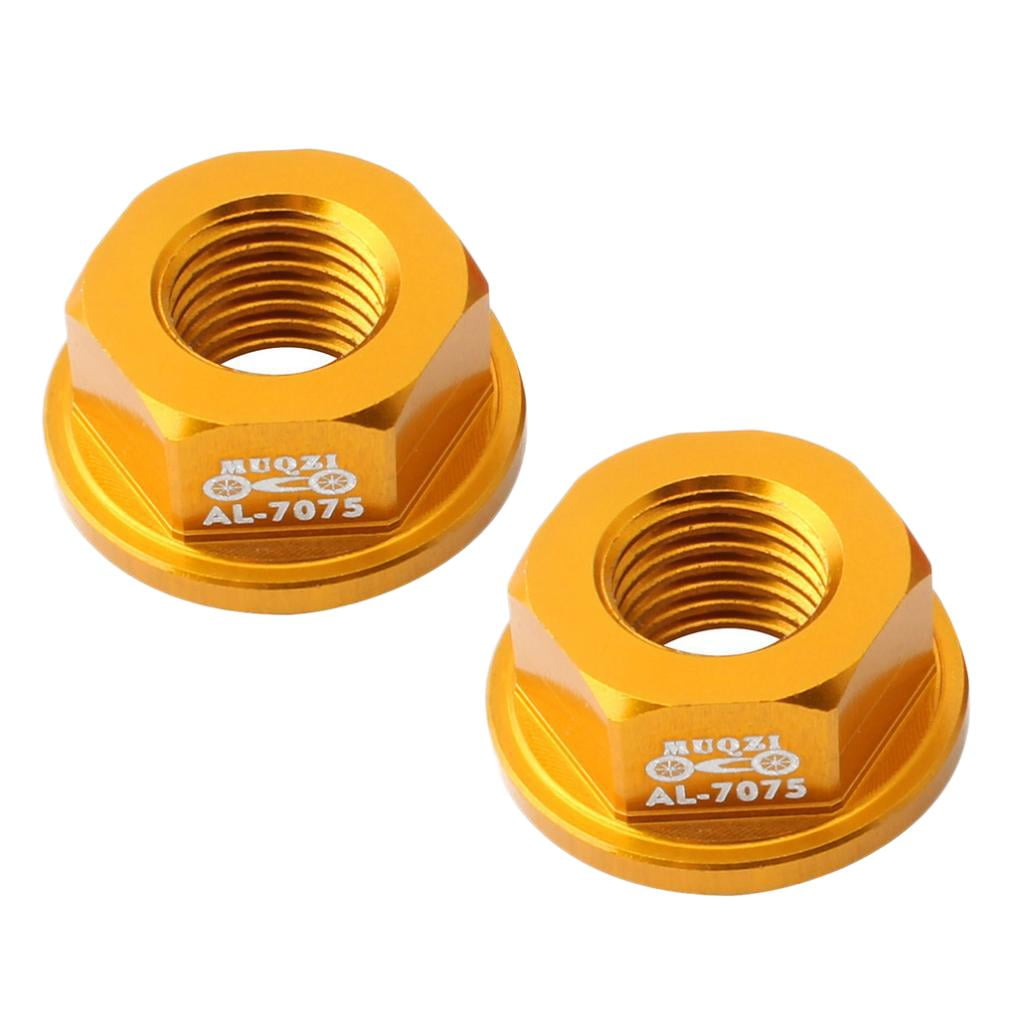 2 Pack M8 Hub Axle Screw Nuts, Bike Wheel Nuts Aluminum Golden