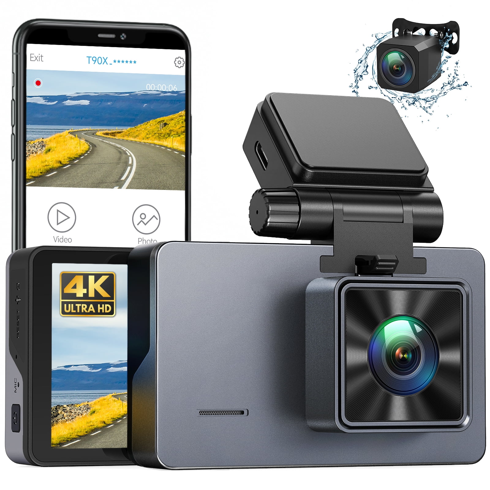4K Dual Dash Cam Front and Inside, Veement Dash Cam with GPS, 2160P Front  View..