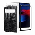 thumbnail image 5 of SaniMore for Google Pixel Fold 7.6" 2023 Case, Crocodile Texture PU Leather ull Protection with Tempered Glass Screen Protector Wear-resistant Vintage Folding Shell Shockproof Drop-resistant, Black, 5 of 8