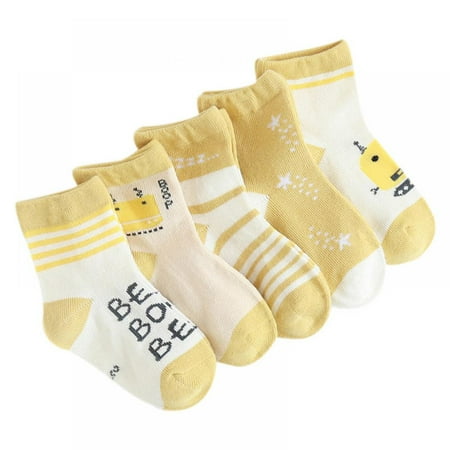 

5 Pairs Non Skid Ankle Cotton Socks Baby Walker Boys Girls Toddler Anti Slip Stretch Cotton Footsocks Sneakers Crew Socks For 1- 12 Years Baby