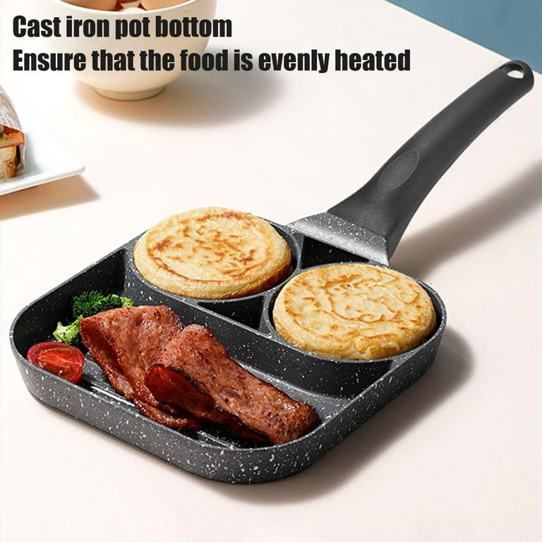 Topumt 4 Cup Egg Frying Pan,Divided Frying Grill Pan Nonstick All-In-One  Breakfast Pan 3 Section Meal Skillet