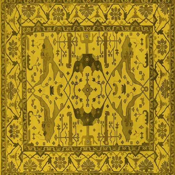 Ahgly Company Machine Washable Indoor Square Oriental Yellow Industrial Area Rugs, 8' Square