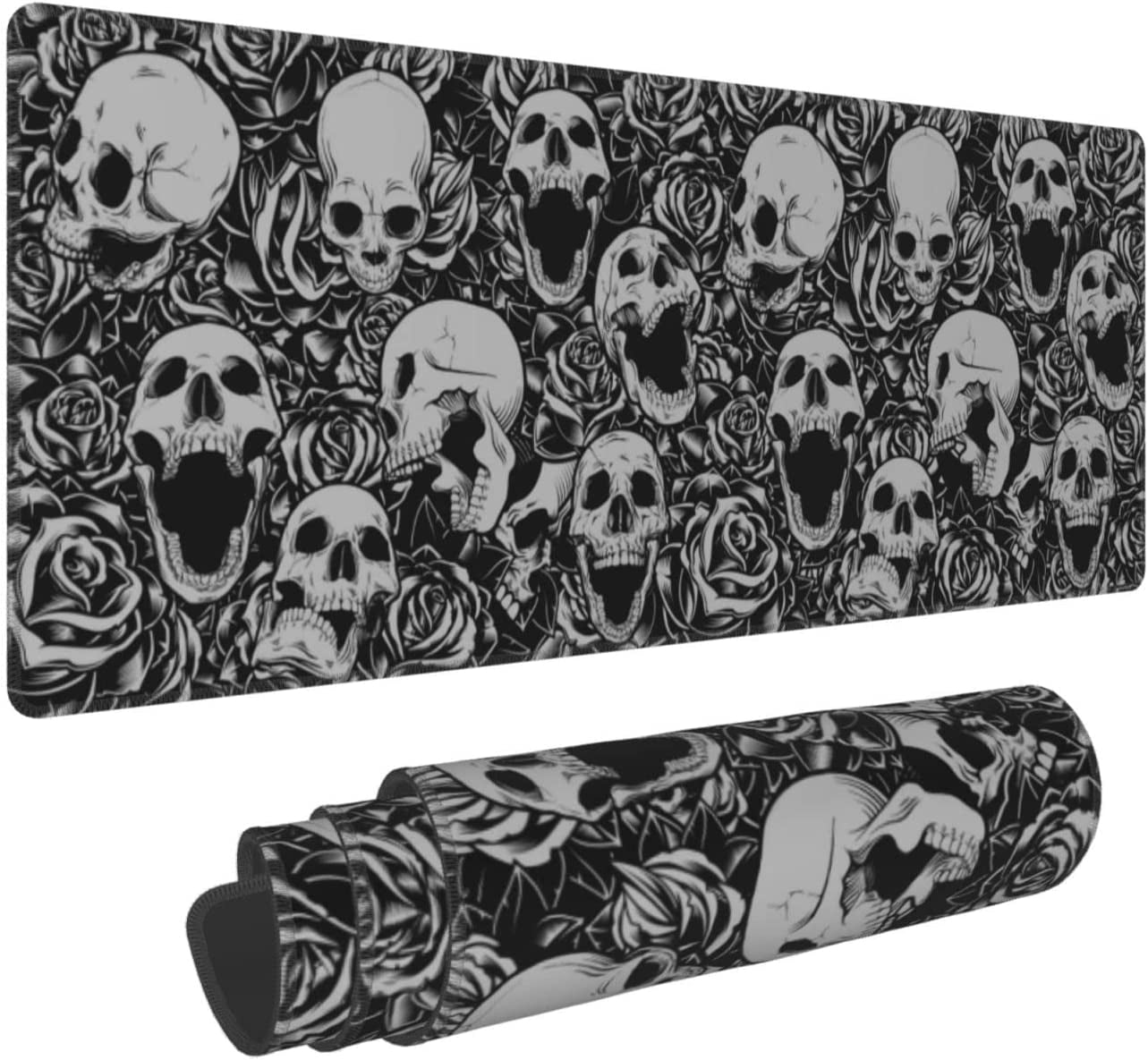 Skulls Roses Gaming Mouse Pad, Long Extended XL Mousepad Desk Pad