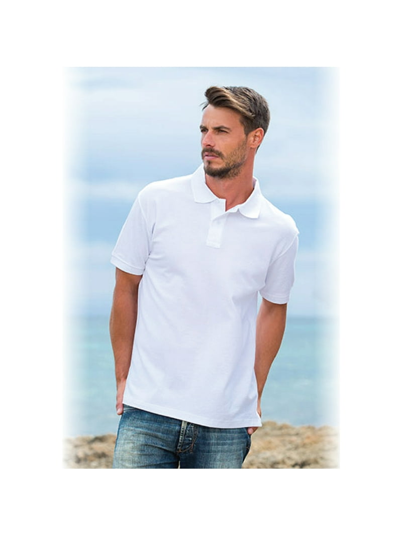 Basico Men's Slim Fit 100% Cotton Polo Shirt, Short Sleeve, White