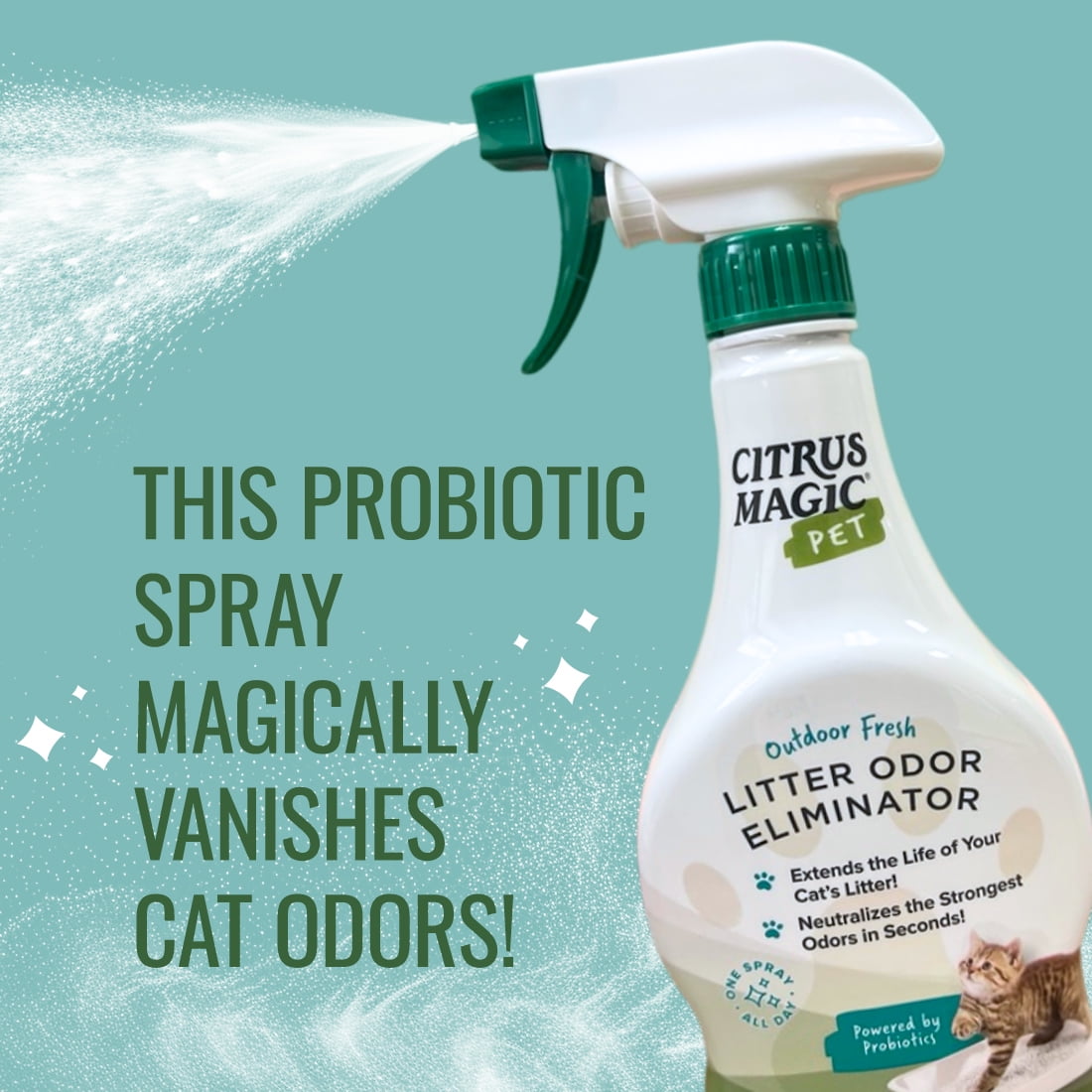 Citrus Magic Probiotic Litter Odor Eliminator for Pets, Outdoor Fresh, Spray & Refill Bundle, 144 oz