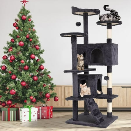 54 inch Cat Trees and Towers for Indoor Cats, Cat Condo Scratching Post for Adult Cats, Multi-Level Cat Towers for Small Cats, Ashy
