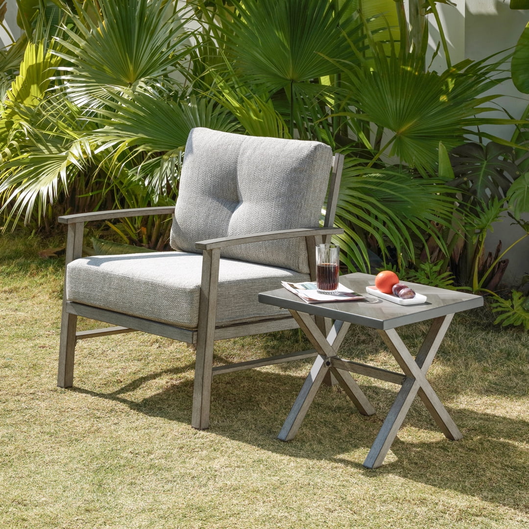 All-Weather Square Outdoor Side Table with Resin Tabletop, Small Patio End Table for Porch, Deck & Garden, Gray Oak