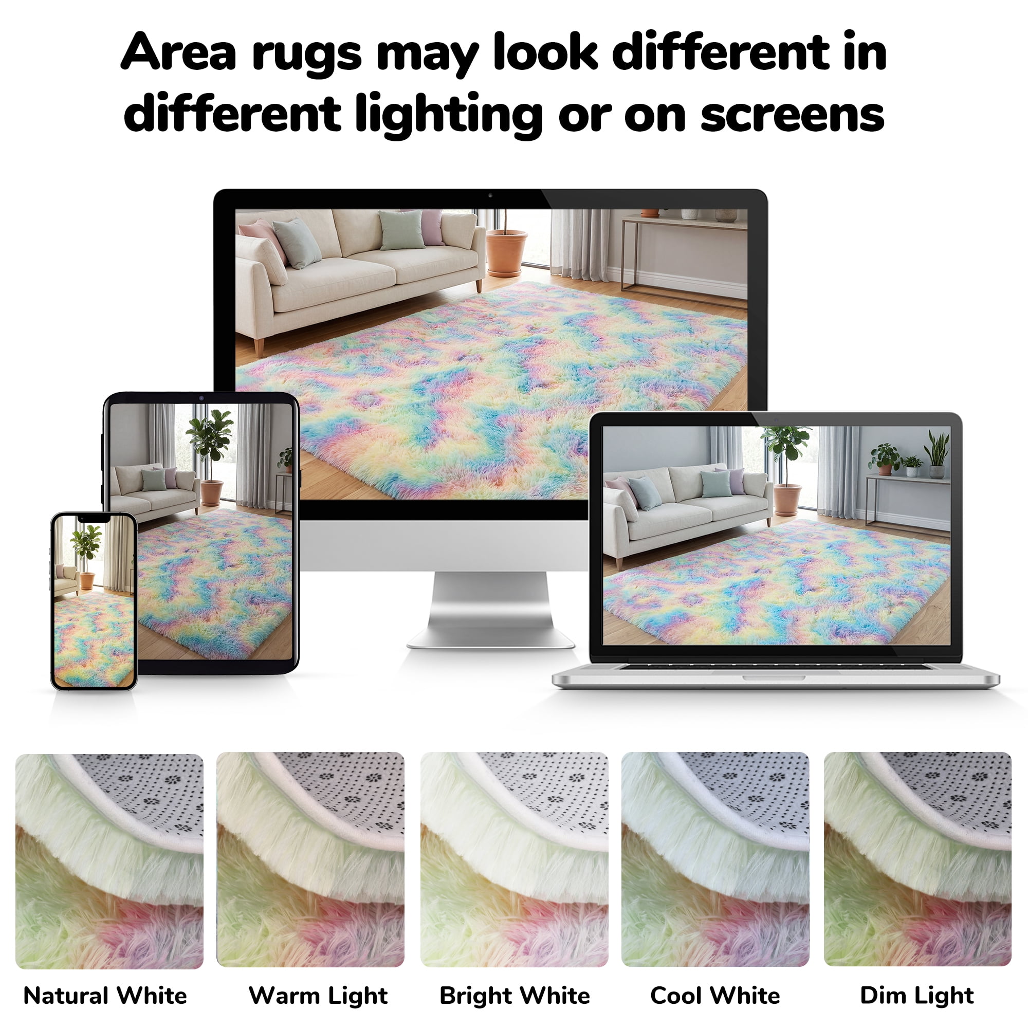 Lalado 8ft x 10ft Shag Area Rug, Soft Fluffy Indoor Tie-Dye Area Rugs for Living Room Bedroom Decor Carpet, Rainbow Pink