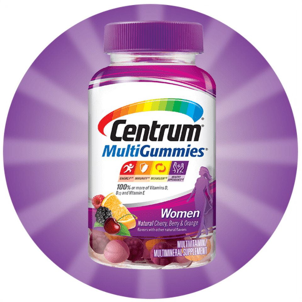 Centrum MultiGummies Women BONUS 200 Count 33%, Natural Cherry, Berry, Orange Flavor) Multivitamin/Multimineral Supplement