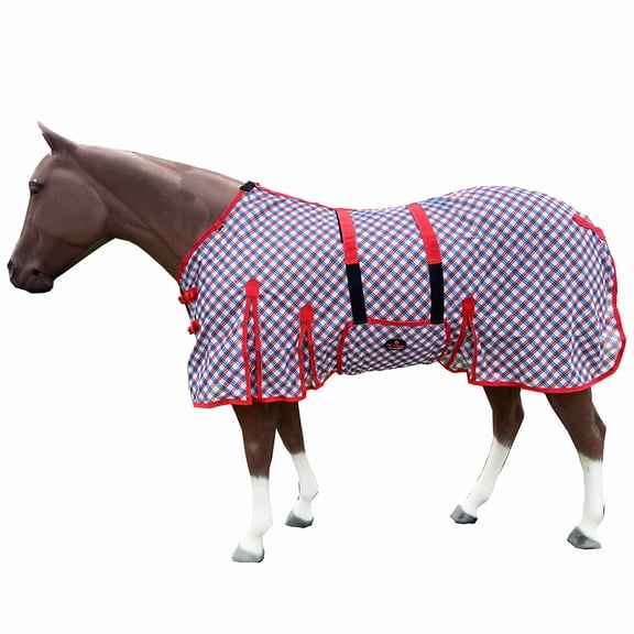 72 In Hilason Horse Fly Sheet Uv Protect Mesh Bug Mosquito Summer Blue / Red Plaid