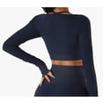 thumbnail image 4 of Top de Yoga para mujer, manga larga, cuello cuadrado, dobladillo más ancho, cintura alta, diseño de punta de los dedos, ropa deportiva de secado rápido, 4 of 6