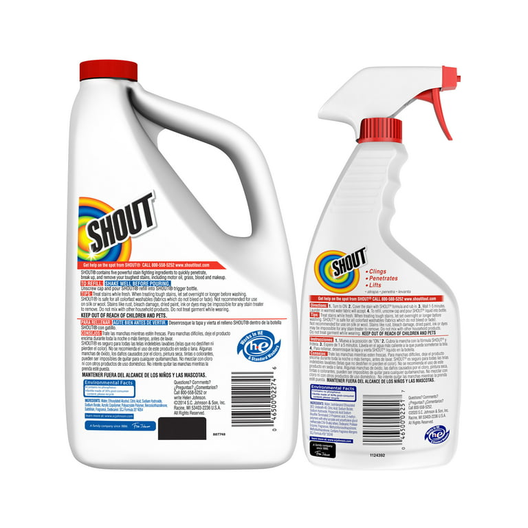 Shout 60 Oz Triple-Acting Liquid Refill (Pack of 2) Made in USA + FREE  Laundry Stain Remover: : Industrial & Scientific