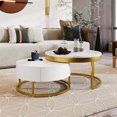 White Modern Round Nesting Coffee Table with Convenient Drawers for