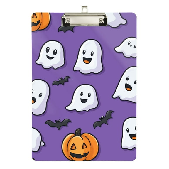 FORMRS Acrylic Clipboard with Low Profile Clip Standard A4 Letter Size, 12.5" x 9", Halloween Ghosts Purple