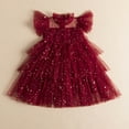 thumbnail image 2 of Curuila Children Girls Sequin Dress Short Fly Sleeve Ruffles Crew Neck Fashionable Dresses Clothes Size 6-12 Months Red, 2 of 4