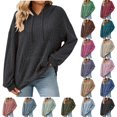 thumbnail image 3 of Women's Casual Hoodies Long Sleeves Loose Solid Color Pocket Drawstring Winter Clothes Dark Gray 2XL, 3 of 7
