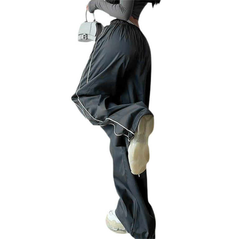 Inevnen Women's Parachute Pants Elastic Waist Baggy Cargo Y2K Track Pants  Cinch Bottom Sweatpants Jogger Streetwear 