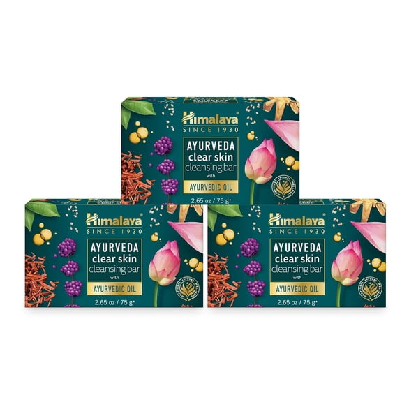Himalaya Ayurveda Clear Skin Cleansing Bar with Traditional Kanaka Taila, 2.65 oz (75 g), 3 Pack
