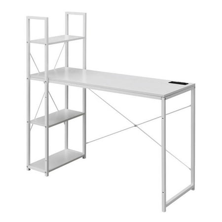 Pemberly Row Office Workstation with Charging Station and Shelves in White Wood