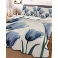 thumbnail image 2 of Spring Floral Summer Quilt Set Twin Size, Soft Microfiber Quilted Bedding Set with 2 Pillow Shams, Blue Tulip Summer Botanical Rustic Lightweight All Season Bedspread Coverlet for Bedroom 68"x86", 2 of 6