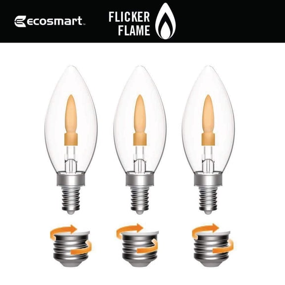 3-Watt Equivalent B11 Non-Dimmable Clear Glass Flickering Flame Vintage Edison LED Light Bulb 1800K (3-Pack)