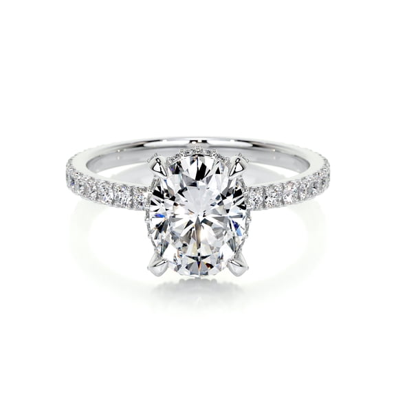 Alor Jewel 1.9 Ct Oval Cut Hidden Halo Eternity Moissanite Ring - Stunning Moissanite in 14K White Gold Plated - Elegant Her Engagement Ring - Perfect Gift for Wedding and Birthday