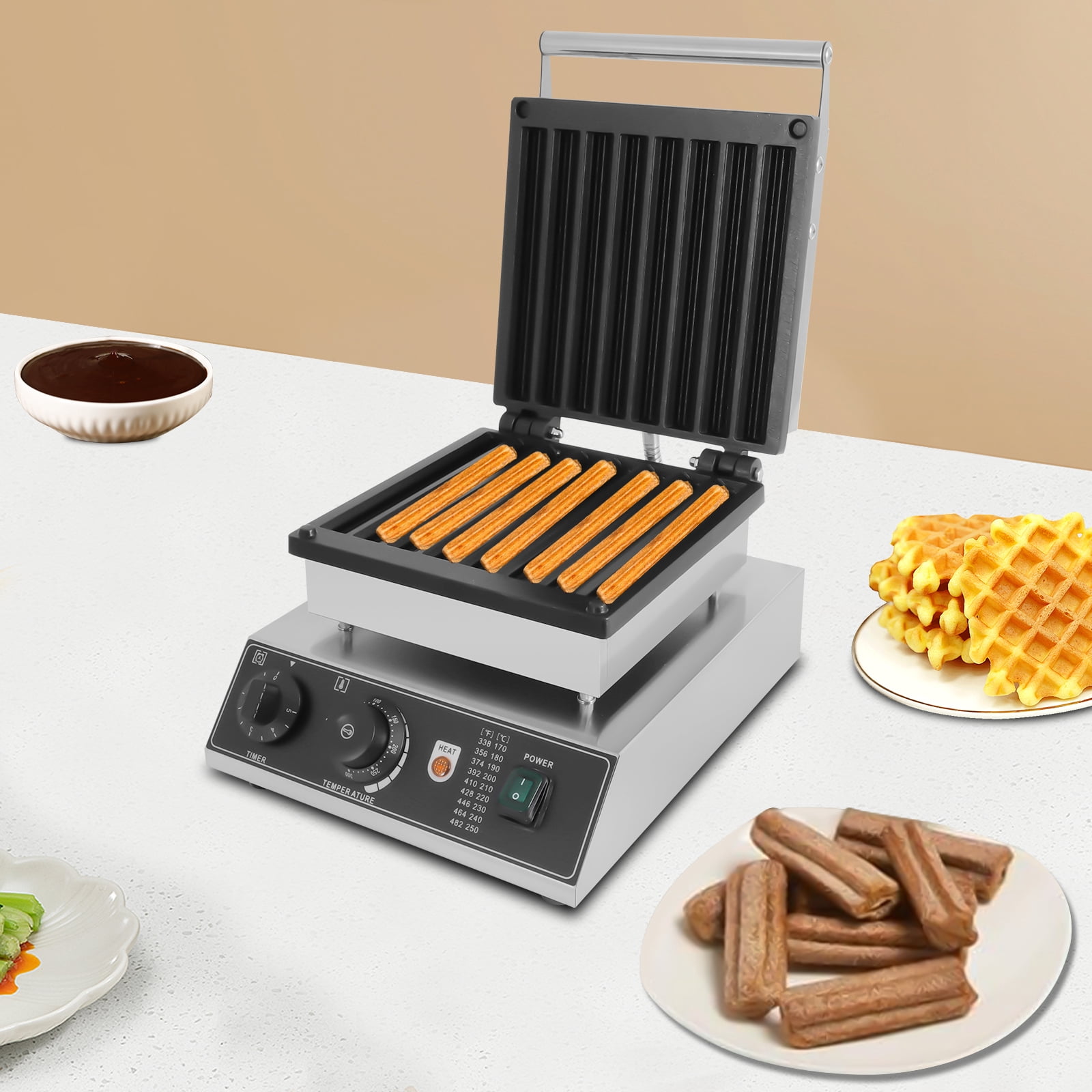 8 Pcs Commercial Waffle Maker Teflon Waffle Stick Maker 1500w Stainless Steel for Fast Food Restaurants