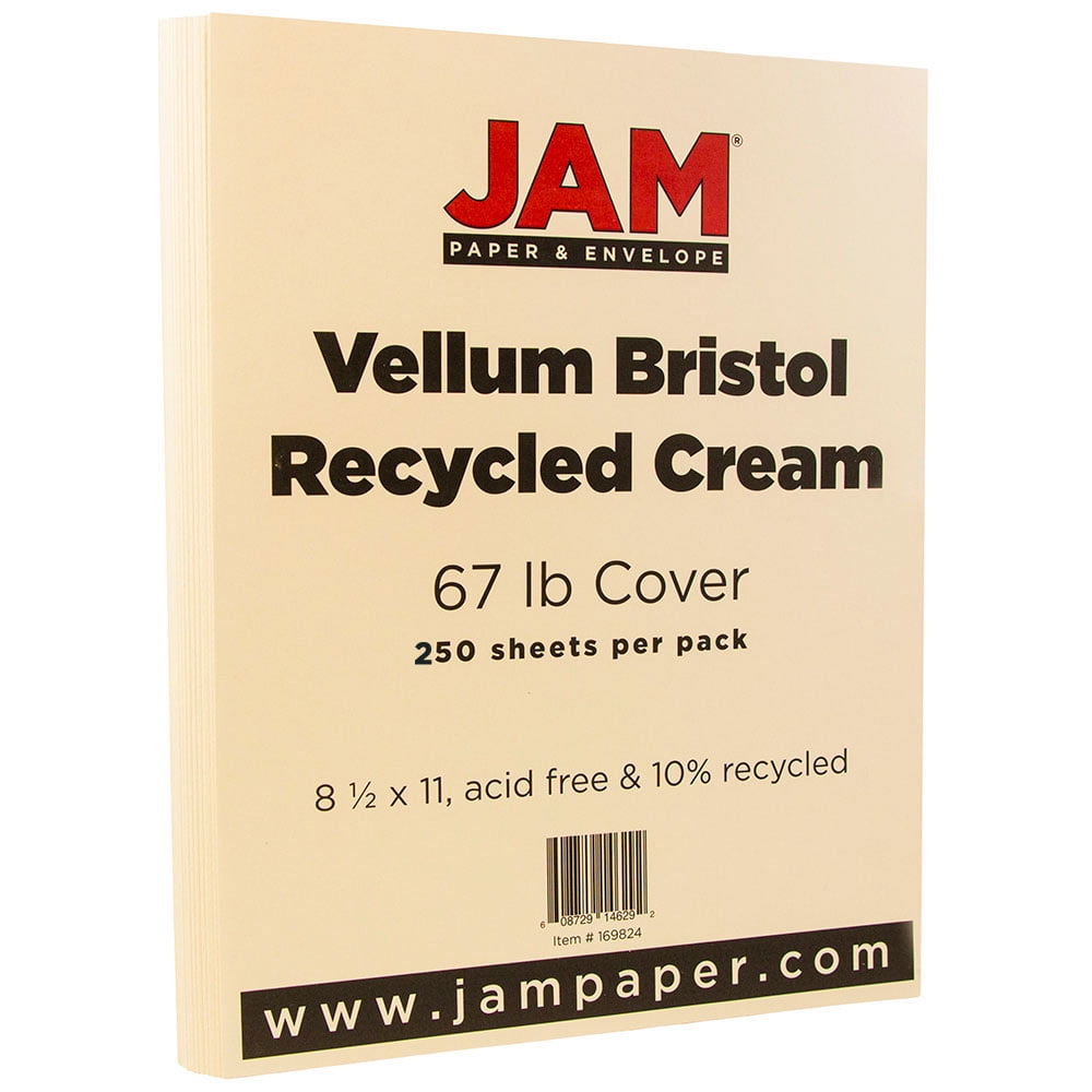 JAM Paper Vellum Bristol Cardstock, 8 1/2 x 11, 250 per Pack, 67lb Cream