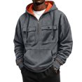thumbnail image 3 of Hearthz Quarter Zip Flannel Hoodie for Men Cargo Men's Sweatshirts Hoodies Fall Winter Warm Mens Flannel Sweatshirt with Pocket Dark Gray L, 3 of 8