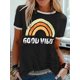 thumbnail image 1 of Camiseta de mujer de manga corta y cuello redondo con estampado de arcoíris Good Vibes, 1 of 4