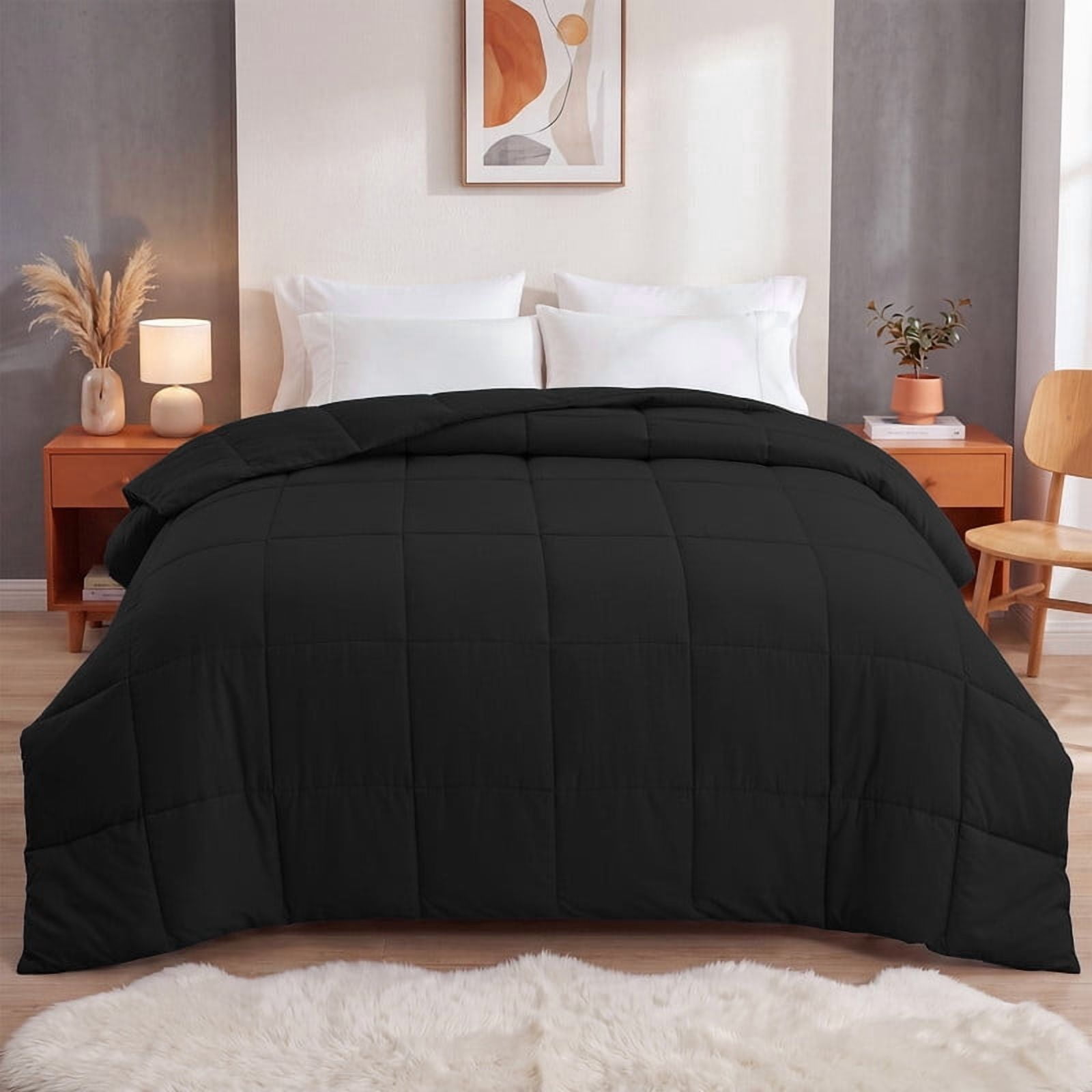 Bedding Comforter Down Alternative California King Size, Cooling Duvet Insert with Corner Tabs and Box Stitched, Lightweight Bedding Quilted Comforter for All Season, Black