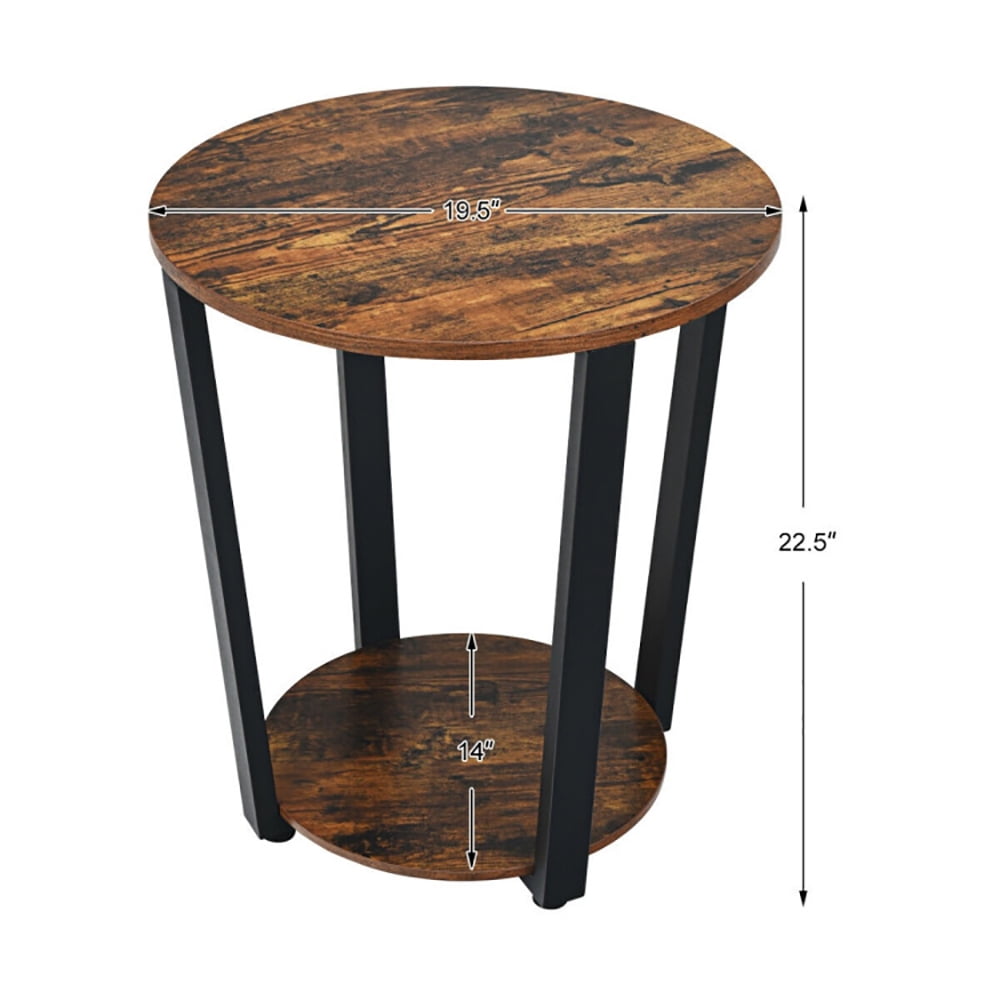 Finihen Round End Table, 2-tier Round End Table with Storage Shelf and Metal Frame for Living Room, Bedroom, Brown Finihen Round End Table, 2-tier Round End Table with Storage Shelf and Metal Frame for Living Room, Bedroom, Brown