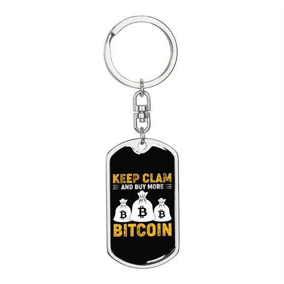 Keep Calm Buy More Crypto Stainless Steel or 18k Gold Premium Swivel Dog Tag Keychain