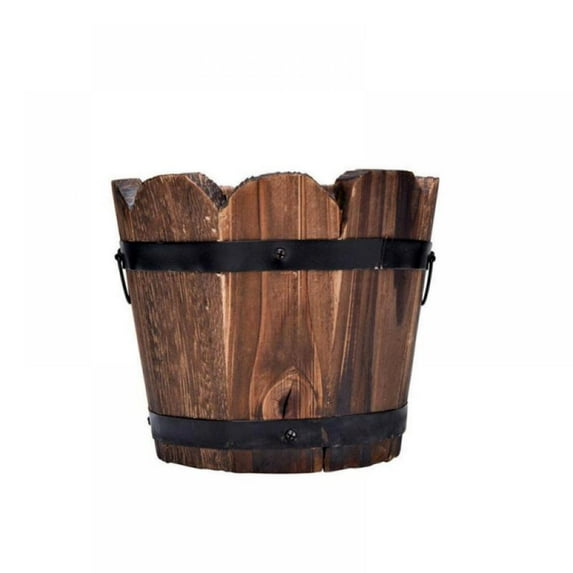 Wooden Planter Barrel,Retro Wooden Flower Pot Bucket Barrel,Rustic Flower Pots Boxes Container with Drain Hole for Succulent Flower Plants,Patio Garden Courtyard Outdoor Indoor Decor